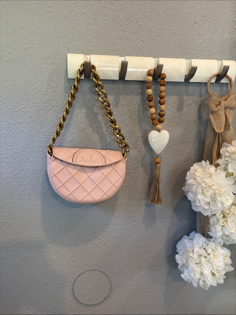 Tory Burch Quilted Pink Mini Shoulder Bag with Gold Chain